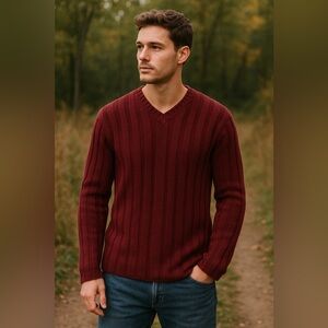 Abercrombie & Fitch Vintage Ribbed Wool Blend Sweater Muscle V Neck Maroon L